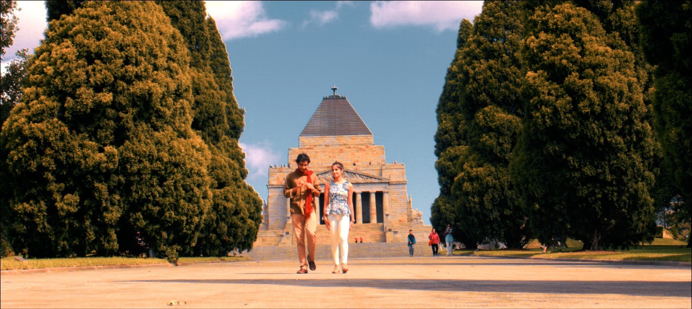 Maria and Giriraj at the Shrine of Remembrance in Melbourne